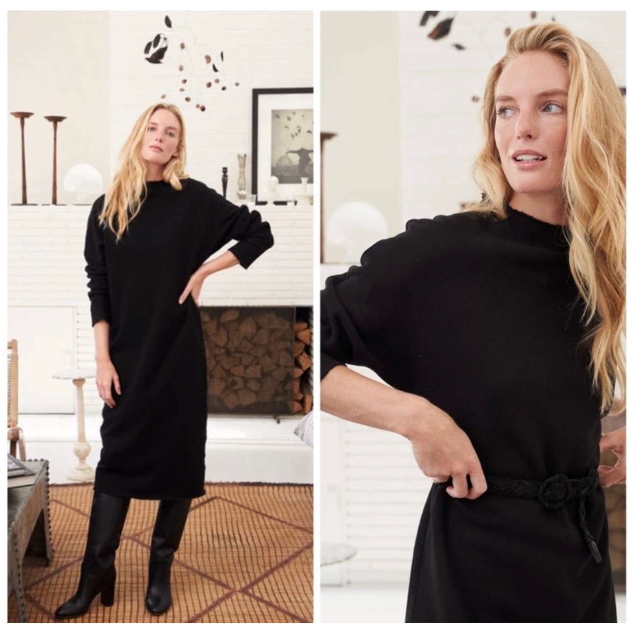 Frank & Eileen Black Isabelle Funnel Neck Fleece Dress